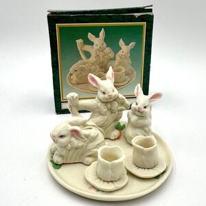 World Bazaars Bunny Tea Set Jade Collection Miniature 10pc Decor